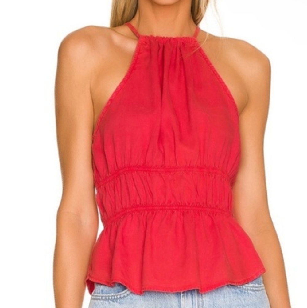 Bella Dahl Smocked Waist Halter Top Azalea Red Top Sz Small EUC $125msrp